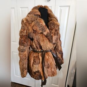 Chic Rral Rabbit Fur  Brown Teddy Jacket with Belt. Womens Sm-med.